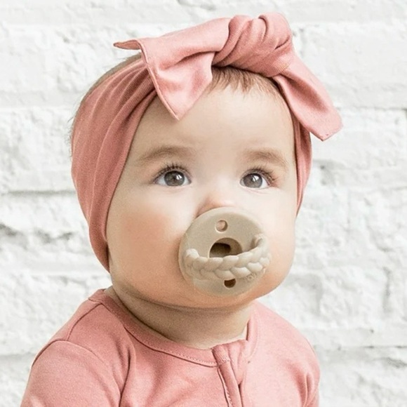 Copper Pearl Knit Baby Headband Bow - Picture 1 of 11